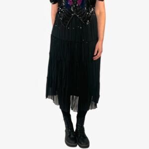 Y2K Tiered Sequin Pleated Midi Peasant Skirt  Sz XL